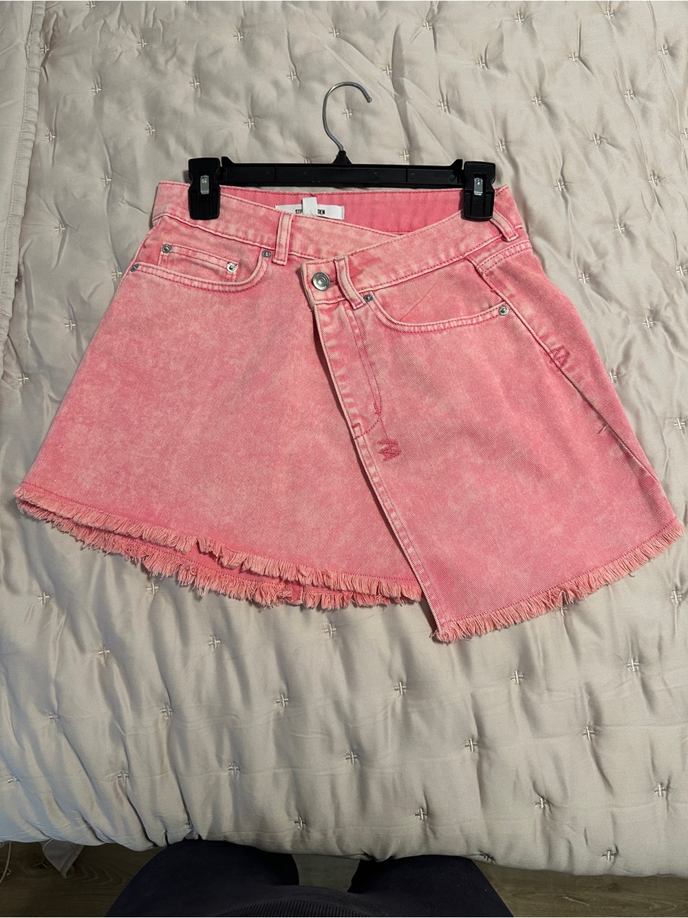 Pink Denim Wrap off set skirt
